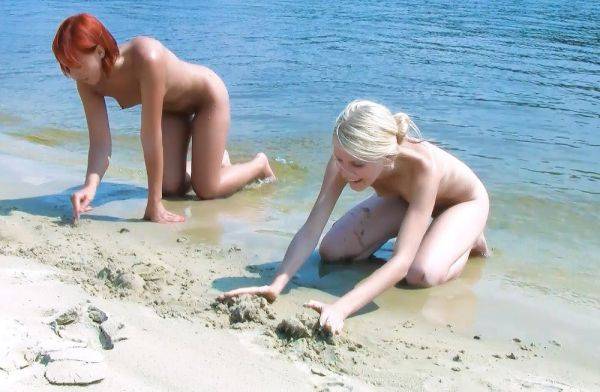 Skinny and young nudist ladies fool around on the beach - hclips.com on pornsfind.com