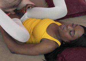 View this hardcore video titled : ChickPass - Ebony babe Melody Cummings rips her pantyhose to fuck Logan