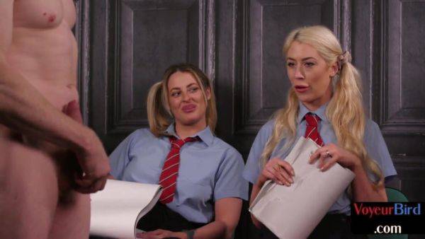 Play complete scene : College uniform voyeurs watching and teasing wanker