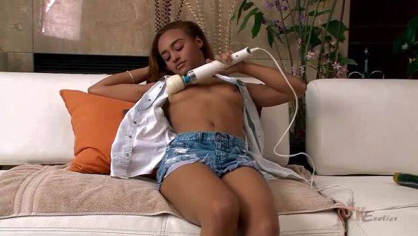 Enjoy watching the uncensored scene called : Shaved Dahlia: Ebony, Petite, Toy Play