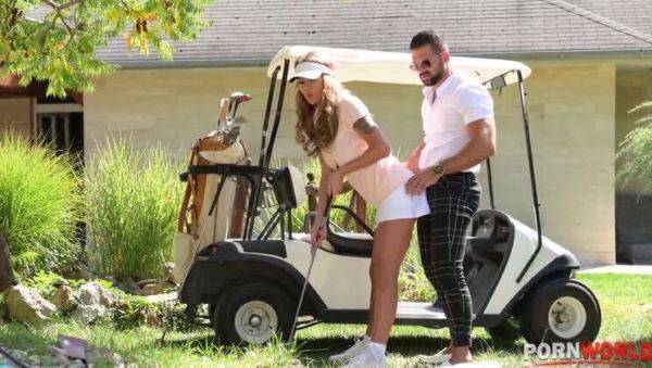 Stream this complete video of : Blonde Golf Instructor Gets Stiffened Up by Big Cock Outdoor