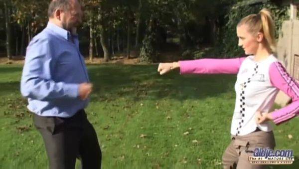 Stream uncut clip of : Eugene & Blonde Rodica's Taekwondo Ta-Tas