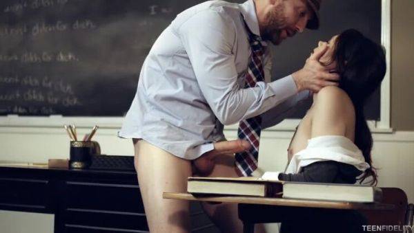 View this uncensored scene named : Ryan Madison & Rhaya Shyne: Detention Hall Vol. 3 - Handjob, Brunette, Stockings