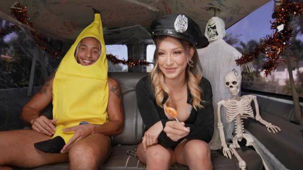 Watch this uncut scene titled : Halloween perversions lead blonde slut to insane interracial perversions