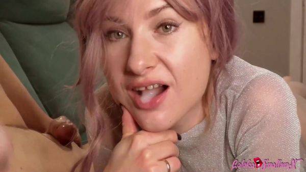 Enjoy watching HD movie called : Horny Pink Haired Cutie Sensually Sucks Big Dick Licking Balls And Swallows Cum
