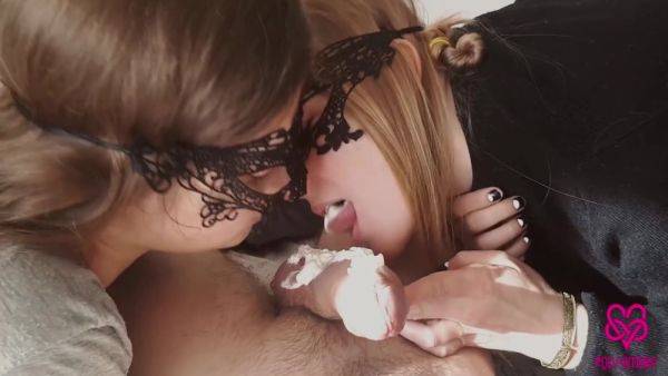 Watch uncensored scene of : Double Blowjob With Cream