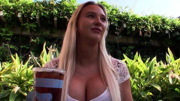 Blonde is flashing her big boobs in the outdoors - drtuber.com on pornsfind.com