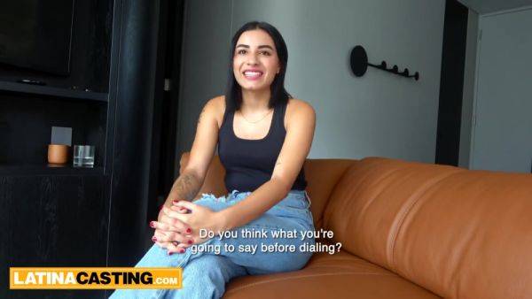 Watch the uncensored scene named : Cute Latina Teen Comes To Modeling Casting Not Wearing Panties