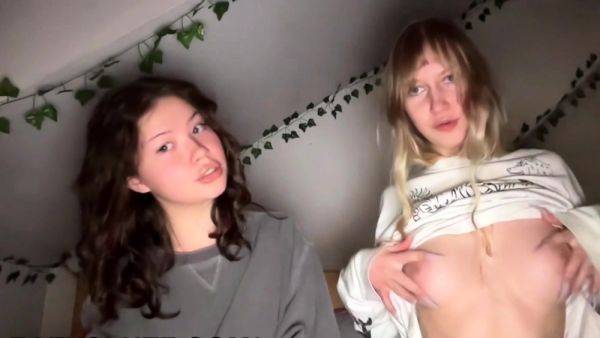 Blonde and Brunette Teen Boobies Show Off - drtuber.com on pornsfind.com