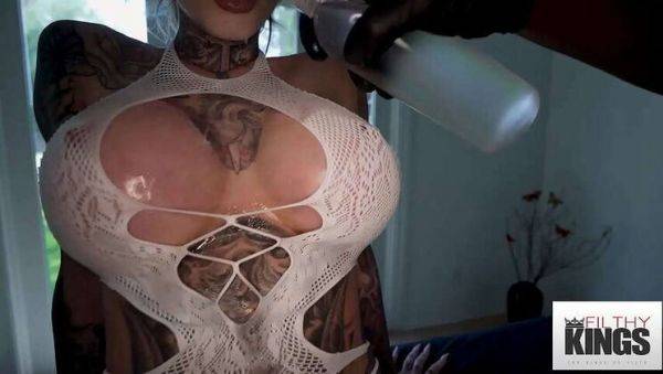 Inked Blonde with Huge Breasts Gets Oiled Up and Fucked - xxxfiles.com on pornsfind.com