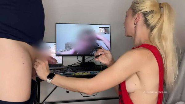 Blonde Anastasia Ocean gives stepmom a close-up view of her husband's big cock on webcam, discussing its impressive size in CFNM action. - veryfreeporn.com on pornsfind.com