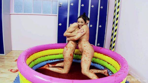 See Tammie Lee And Romana Ryder Wrestle In A Pool Of Jelly - BANG! - hotmovs.com on pornsfind.com