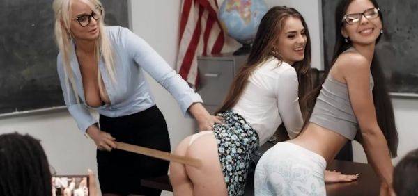 Stream this uncensored clip : Professor London Rivers Teaches Slutty Students Milana Ricci and Sofie Reyez A Naughty Lesson