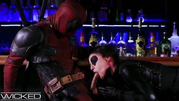 Watch this uncut clip of : Jennifer White Gives Deadpool a Hard Blowjob and Takes a Cumshot on Her Face