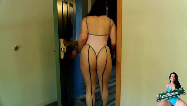 Watch uncensored video named : Hot MILF Sammi Starfish Flashes Thong & Fishnets in Risky Hotel Dare