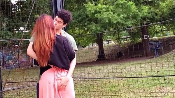 Enjoy watching this full video titled : Redhead Teen Lenarica Fucks Big Cock Kyle in University Courtyard