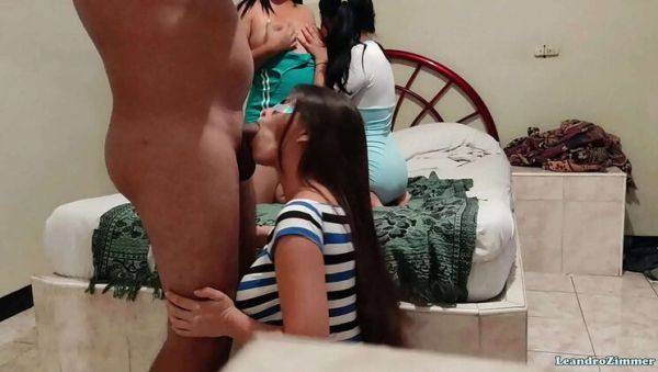 Stream the uncut clip titled : Wife Surprises Me with Lesbian Sleepover Orgy - Homemade Foursome with Big Ass Brunettes