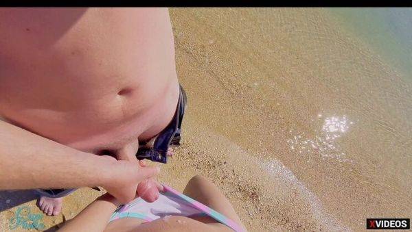 Stream uncensored clip : Stranger Cums in MILF's Panties on Beach - Public Handjob & Wet Kink