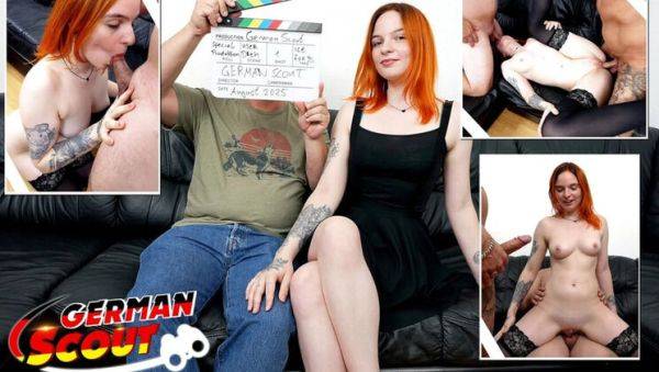 View hardcore scene of : German Scout MMF Threesome with Redhead Teen - Blowjob and Cumshot in HD