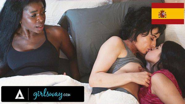 Watch the hardcore scene of : Olive Glass & Alex Coal Horny Threesome Fingering with Nicole Kitt - Sneaky Lesbian Foreplay and Double Penetration