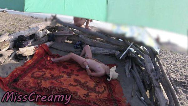 Enjoy watching this uncensored clip of : French Teacher MissCreamy Outdoor Pussy Flash & Beach Masturbation Fun