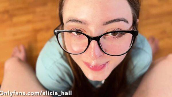 Watch full scene of : Game Night Blowjob with Alicia Hall - Cute Colombian Glasses Girl Swallows Cum
