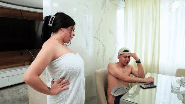 Watch HD video of : Amateur Latina MILF AndreaBusty Catches Step Son Tommy Santox Jerking Off To Her Videos And Gets Cum On Big Natural Tits