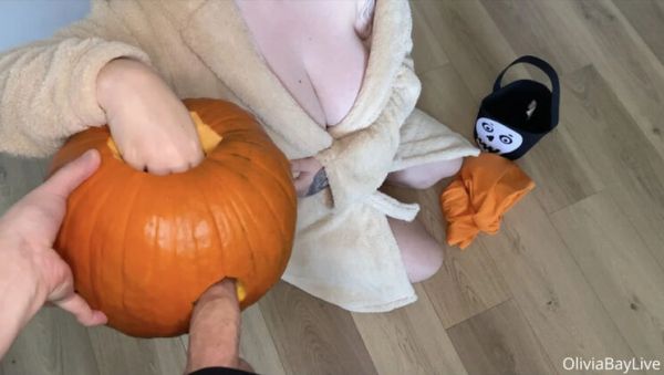 View HD video of : Olivia Bay's Big Tits Halloween Prank - Stepsister Gets Pumpkin Dick Surprise Part 1