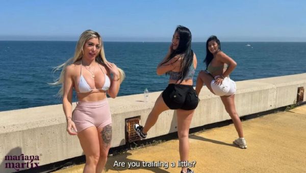 Watch this complete clip named : Mariana Martix Rough Threesome Fuck on Beach with Big Tits Colombian Blonde