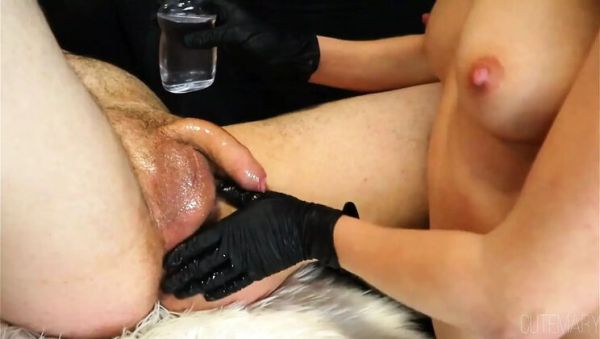 Play full video named : Amateur Petite Ebony MILF Sloppy Handjob with Black Gloves and Prostate Massage