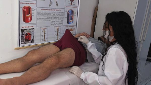 Watch this uncensored scene titled : Nurse Excited By Patient's Huge Uncontrollable Erection In Hospital - Brunette Latina In Uniform