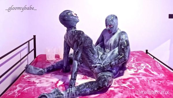Stream this uncut clip named : Sticky Latex Sex with Gloomy Babe - Messy Blowjob, Fingering & Cum in Mouth