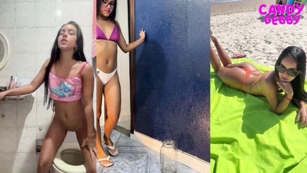 Play the uncut movie called : Skinny Teen Candy Debby Peeing on Beach - Brazilian Petite Pee Fetish Compilation