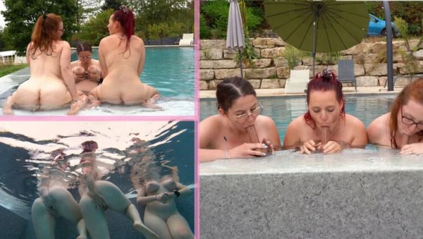 Enjoy watching the uncut video titled : French Lesbian Threesome Pool Fingering with Big Natural Tits and Huge Dildo