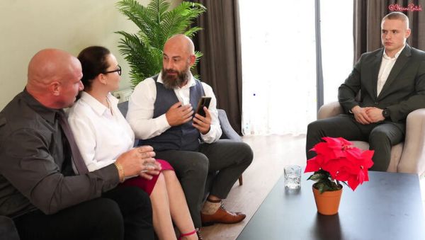 Play the complete scene : Hot Secretary Gets Double Fucked by Boss and Client in Office Threesome