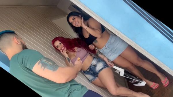 View uncensored scene titled : Delivery Man Surprised by Camila and Argentina Iara Threesome - Blowjob and Doggystyle with Hot Latina Amateurs