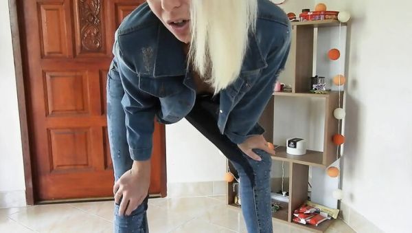 View this uncut scene titled : Blonde Teen MissAnja_FH Squirts and Pees in Her Jeans - Wet Solo Fingering