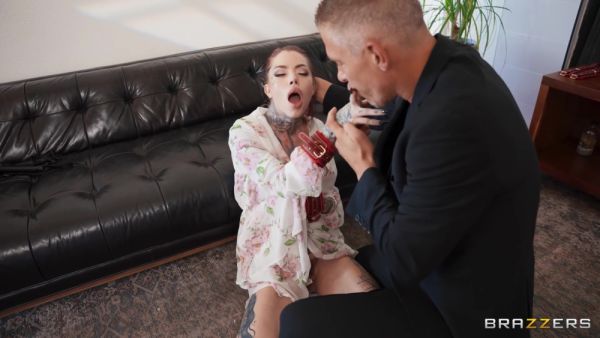 Enjoy watching this uncut video titled : Tattooed Babe Deepthroats Mick Blues Thick Cock