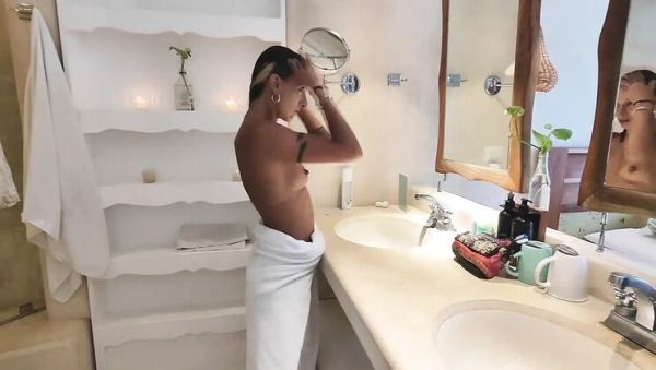 Watch the full clip called : Magia Rosa Small Tits Brunette Masturbates Nude in Tulum Mexico HD