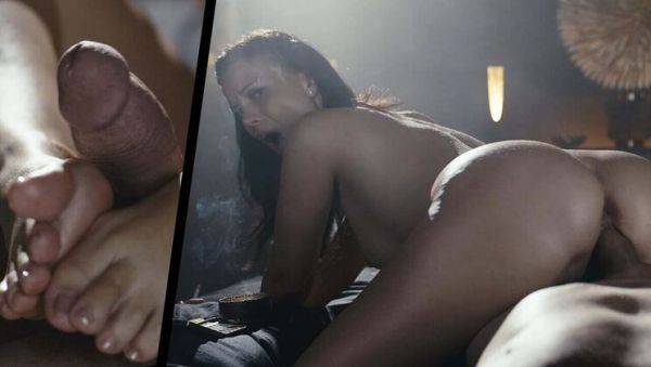 View the HD video named : Sexy MILF Vicky Love Smoking Fetish - Footjob & Reverse Cowgirl with Cigarette Action
