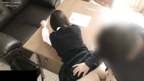 Stream the hardcore scene named : Hot Latina Math Teacher Fucks Student in Office for Better Grades - Homemade School Sex!