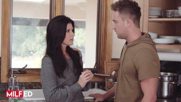 Watch the hardcore video of : India Summer And Van Wylde In Brunette Milf Pulls Into The Bedroom And Rips Off Her Pants