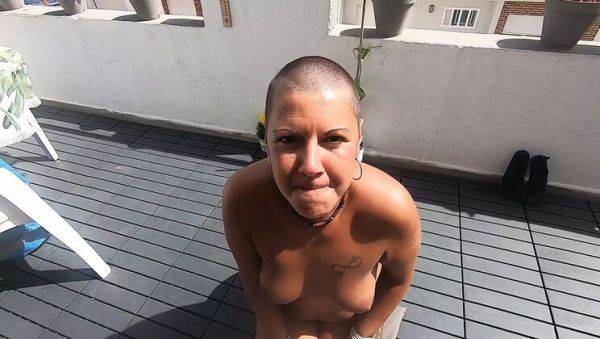 Play hardcore scene of : Beky Carril Sucks Cock on Open Terrace and Swallows Cum