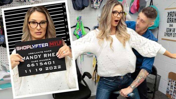 View the HD clip called : Stepmom Mandy Rhea Fucked Hard by Stepson Cop in Backroom After Getting Caught Stealing - Shoplyfter MILF