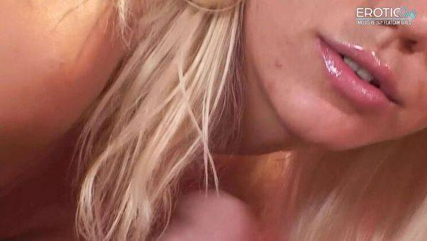 Play the hardcore scene called : German Blonde MILF Kacey Villainess Teases with Close-Up Handjob and Huge Cumshot