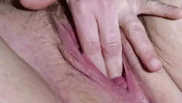 Enjoy watching uncensored scene named : Horny Mature BBW Tittyxxl Fingers Her Hairy Pussy in Close-Up Solo Masturbation