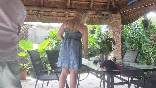 View the hardcore movie : Hot Blonde Neighbor Wife Gets Creampie Fucked on Patio - Homemade Amateur Sex