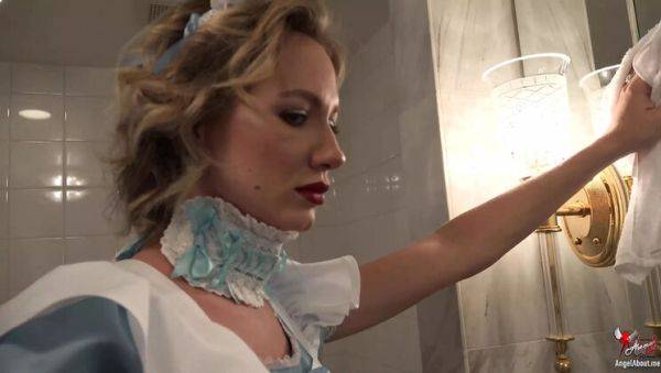 View this uncensored scene named : Blonde MILF Angel The Dreamgirl in Black Nylon Stockings Gives a Hot Blowjob and Facial in 4K