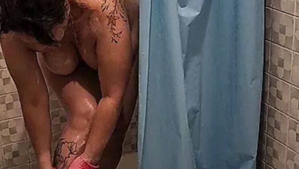 Enjoy watching uncensored video titled : Hot Step Mom Caught in Shower by Step Son - Big Tits Latina MILF Squirting