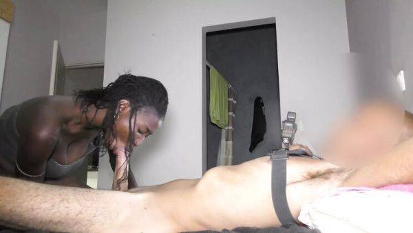 Watch the HD scene titled : Ebony Babe Bambulax Rides White Cock - Big Natural Tits & Creampie